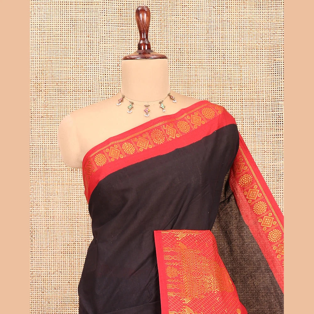 Pothys Coffee Brown Plain Sungudi Cotton Saree