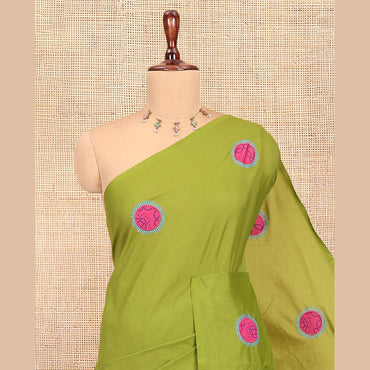Pothys Borderless Olive Green Plain South Cotton Saree