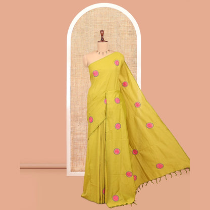 Pothys Borderless Mehendi Green Plain South Cotton Saree