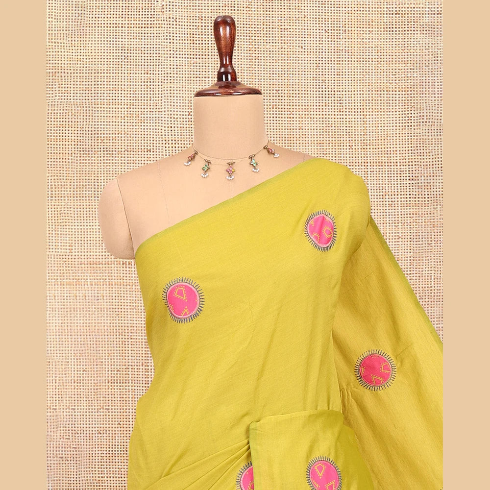 Pothys Borderless Mehendi Green Plain South Cotton Saree