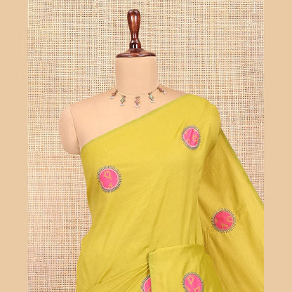 Pothys Borderless Mehendi Green Plain South Cotton Saree