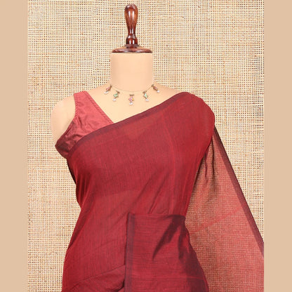 Pothys Borderless Maroon Plain Khadi Cotton Saree