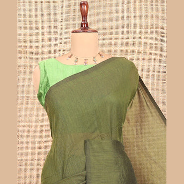 Pothys Borderless Green Plain Khadi Cotton Saree
