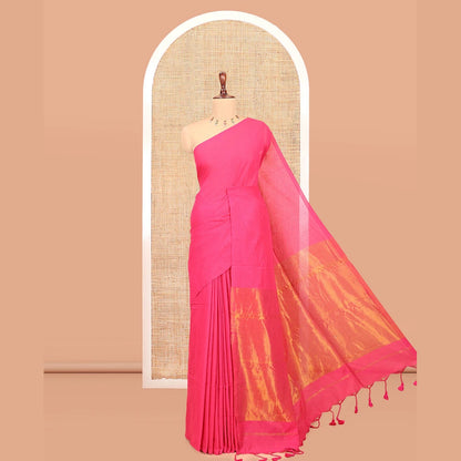 Pothys Borderless Rani Pink Plain Khadi Cotton Saree