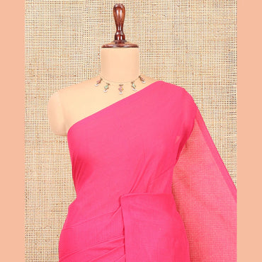 Pothys Borderless Rani Pink Plain Khadi Cotton Saree