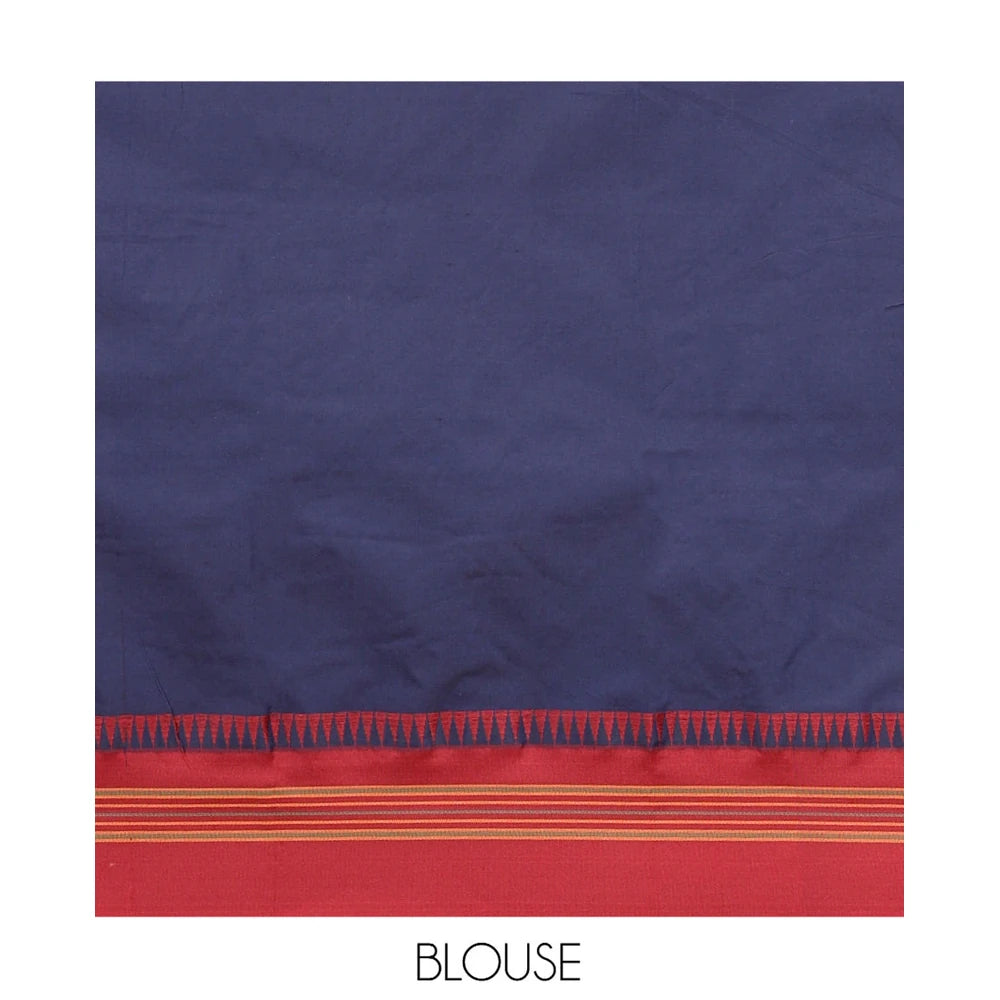 Pothys Navy Blue Blue-Maroon Plain Mercerised Cotton Saree