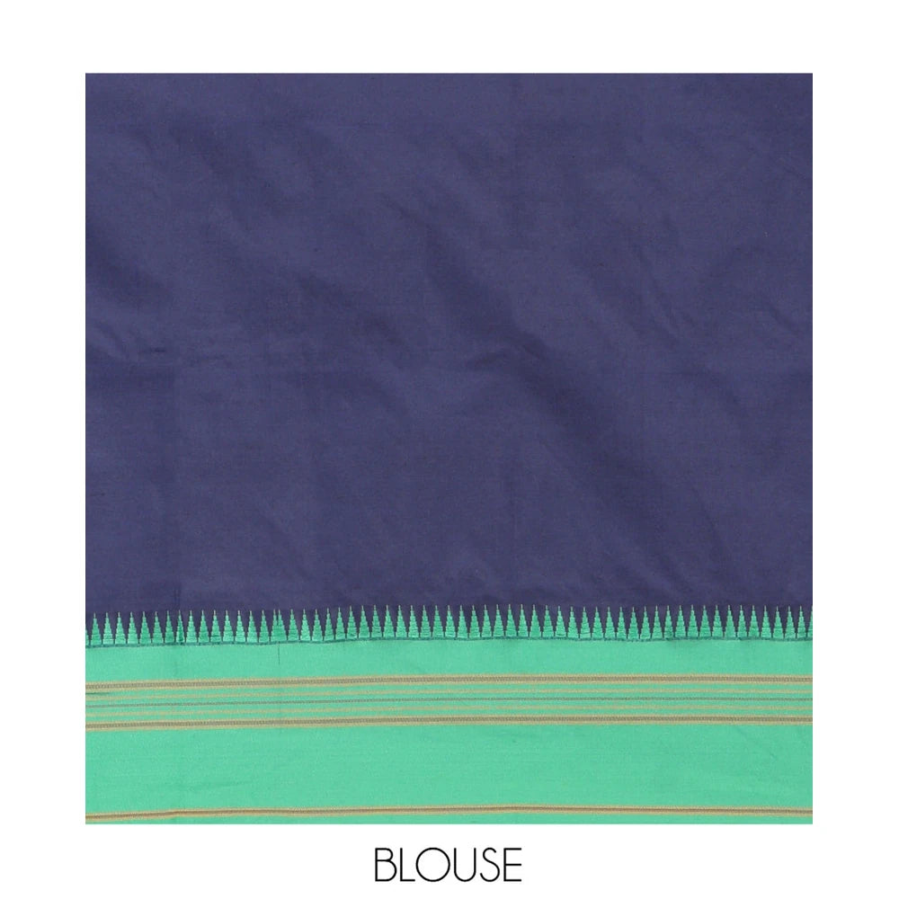 Pothys Navy Blue Blue-Green Plain Mercerised Cotton Saree