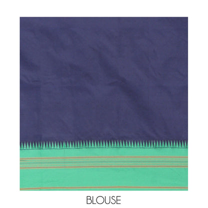 Pothys Navy Blue Blue-Green Plain Mercerised Cotton Saree