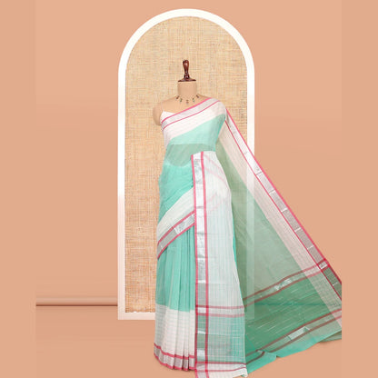 Pothys Green Plain Handloom Mercerised Cotton Saree