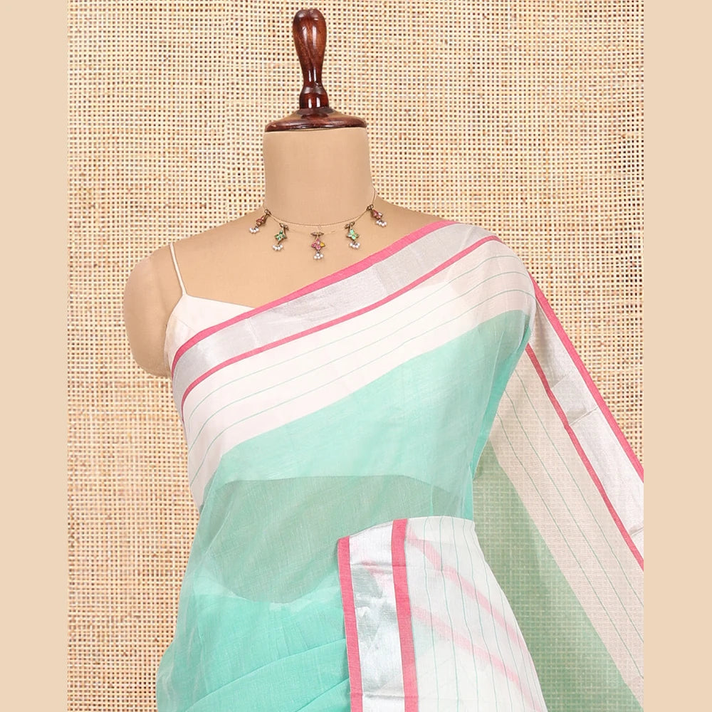 Pothys Green Plain Handloom Mercerised Cotton Saree