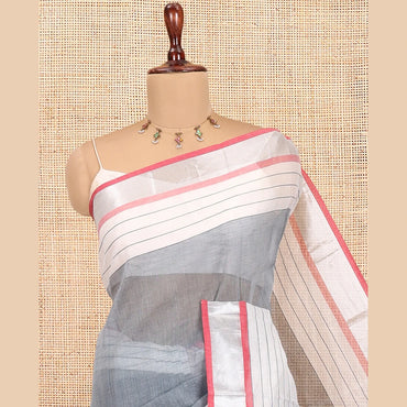 Pothys Grey Plain Handloom Mercerised Cotton Saree