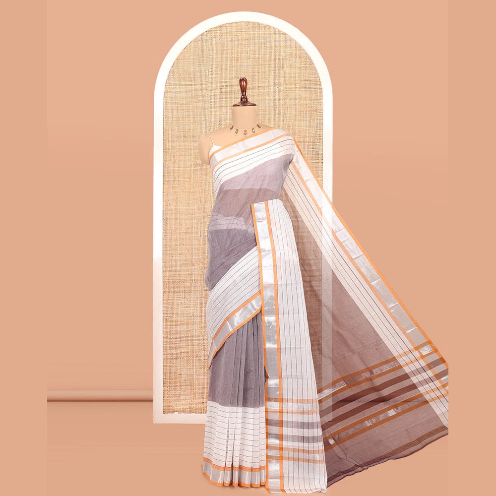 Pothys Light Wine Plain Handloom Mercerised Cotton Saree