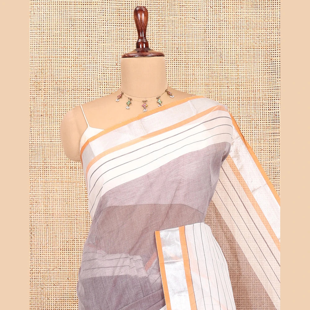 Pothys Light Wine Plain Handloom Mercerised Cotton Saree