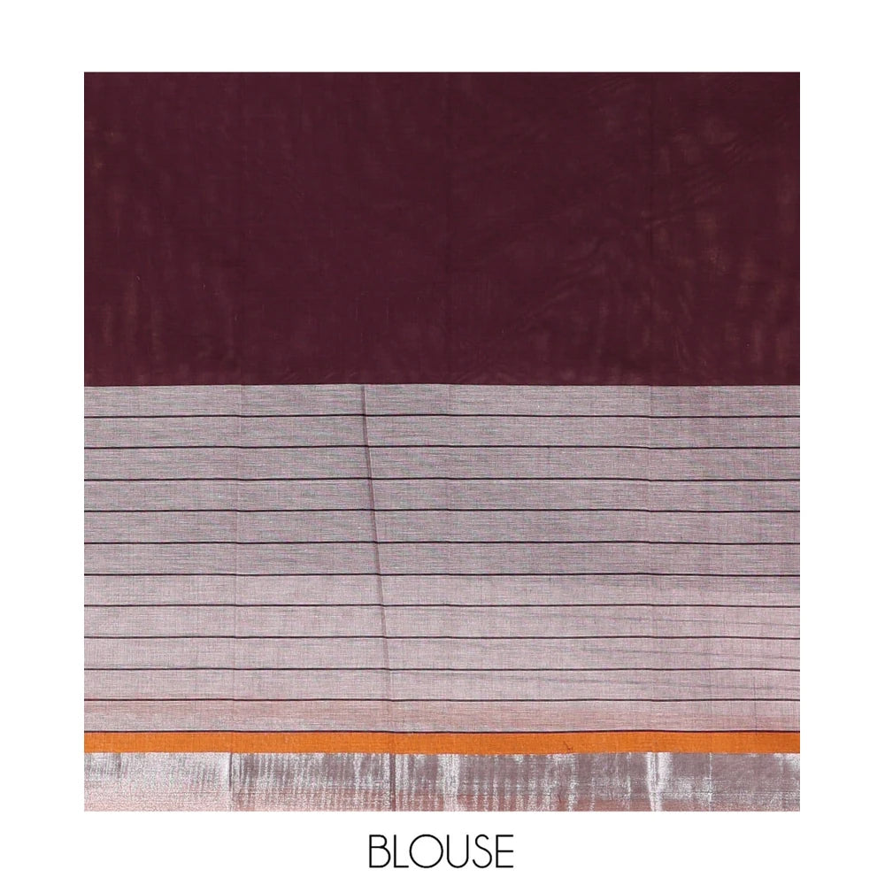 Pothys Light Wine Plain Handloom Mercerised Cotton Saree