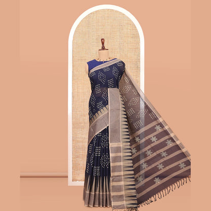 Pothys Navy Blue Blue Handloom Cotton Saree