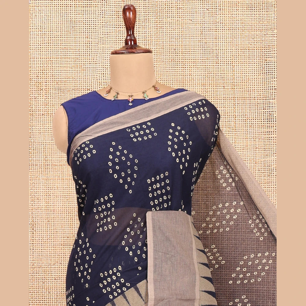 Pothys Navy Blue Blue Handloom Cotton Saree
