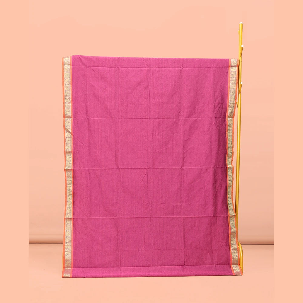 Pothys Pink Plain Poly Cotton Saree