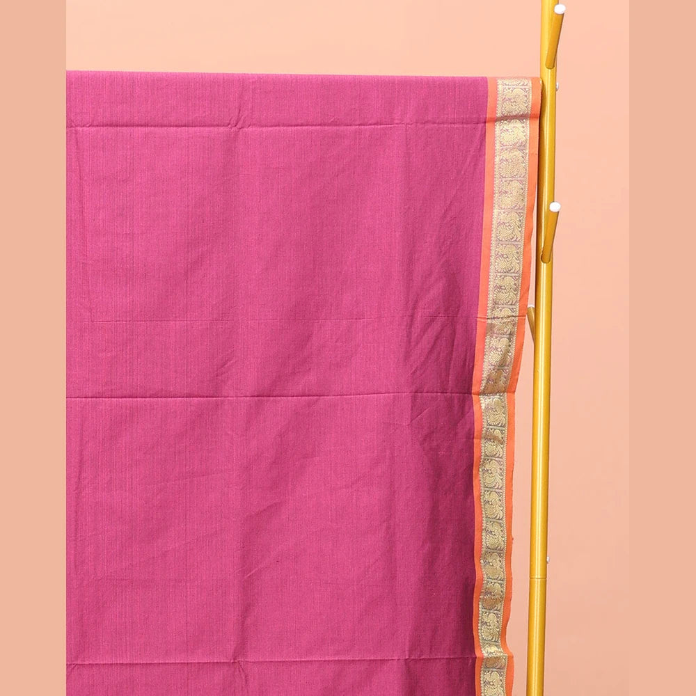 Pothys Pink Plain Poly Cotton Saree