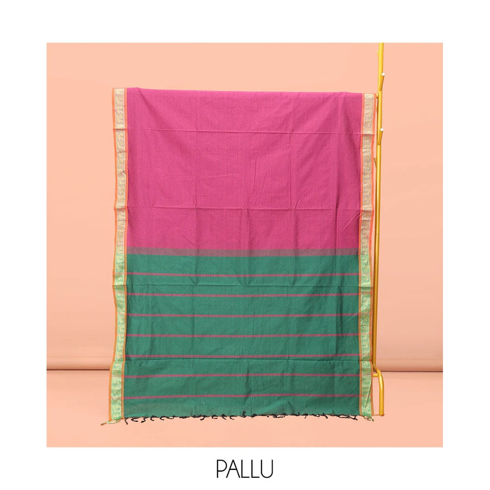Pothys Pink Plain Poly Cotton Saree