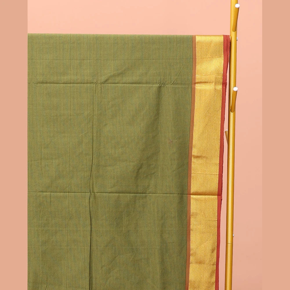Pothys Green Striped Poly Cotton Saree