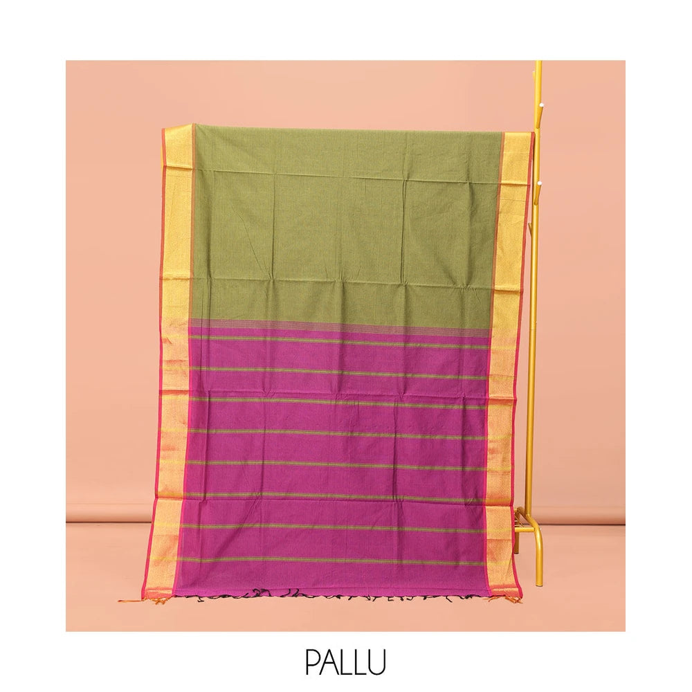 Pothys Green Striped Poly Cotton Saree