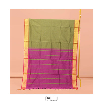 Pothys Green Striped Poly Cotton Saree