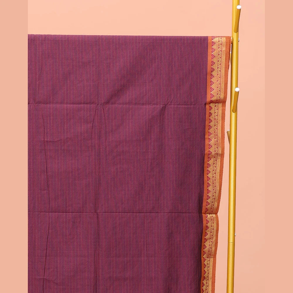 Pothys Wine Striped Poly Cotton Saree