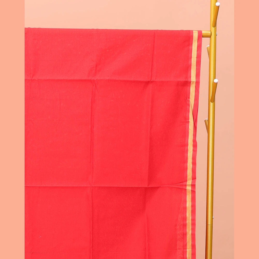 Pothys Red Plain Poly Cotton Saree