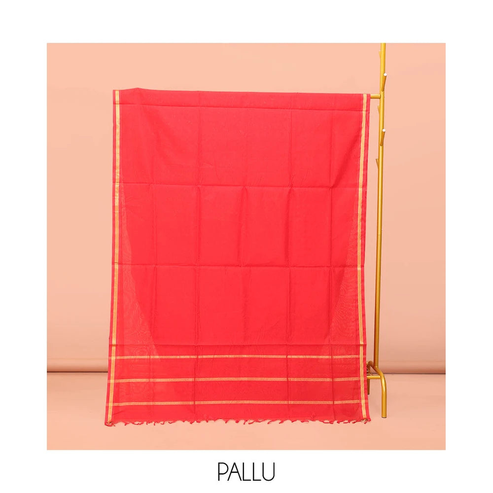 Pothys Red Plain Poly Cotton Saree