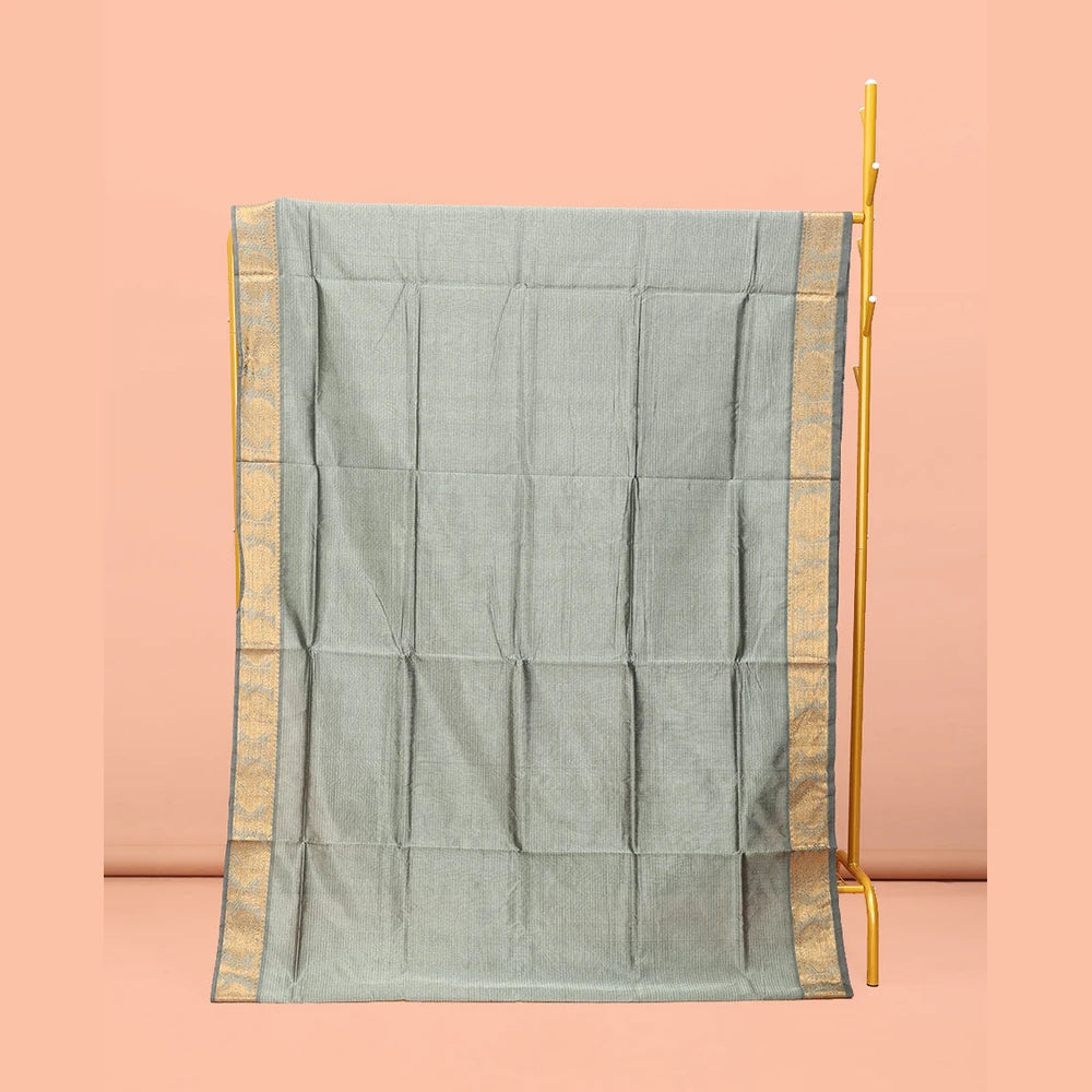 Pothys Grey Striped Poly Cotton Saree