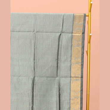 Pothys Grey Striped Poly Cotton Saree