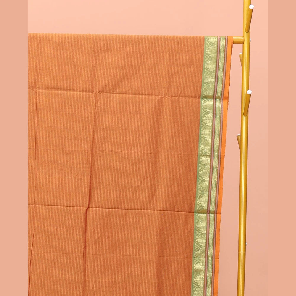 Pothys Orange Striped Poly Cotton Saree