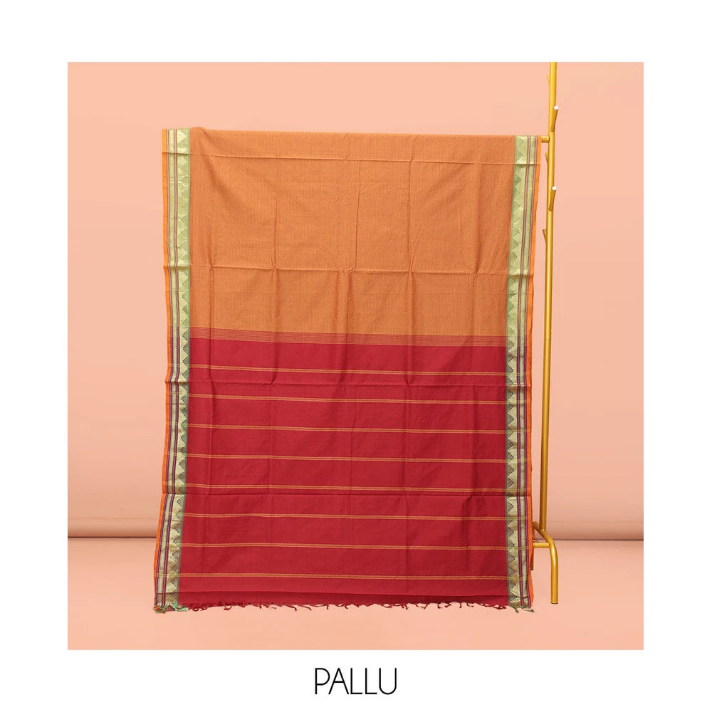 Pothys Orange Striped Poly Cotton Saree