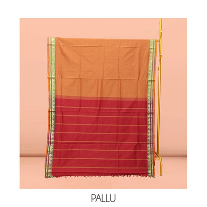 Pothys Orange Striped Poly Cotton Saree