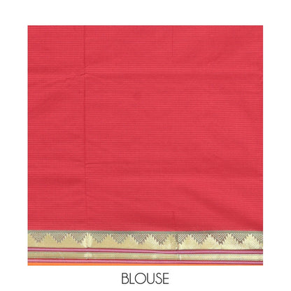 Pothys Orange Striped Poly Cotton Saree