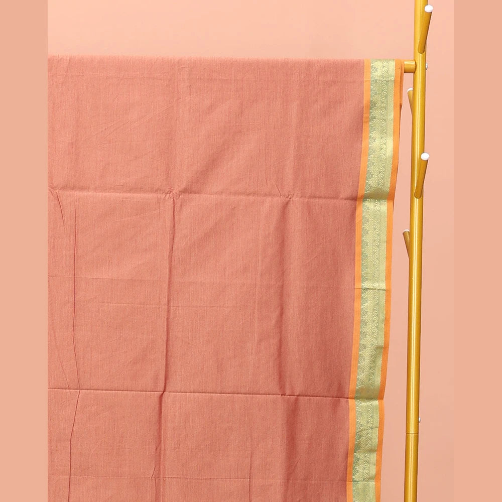 Pothys Peach Plain Poly Cotton Saree