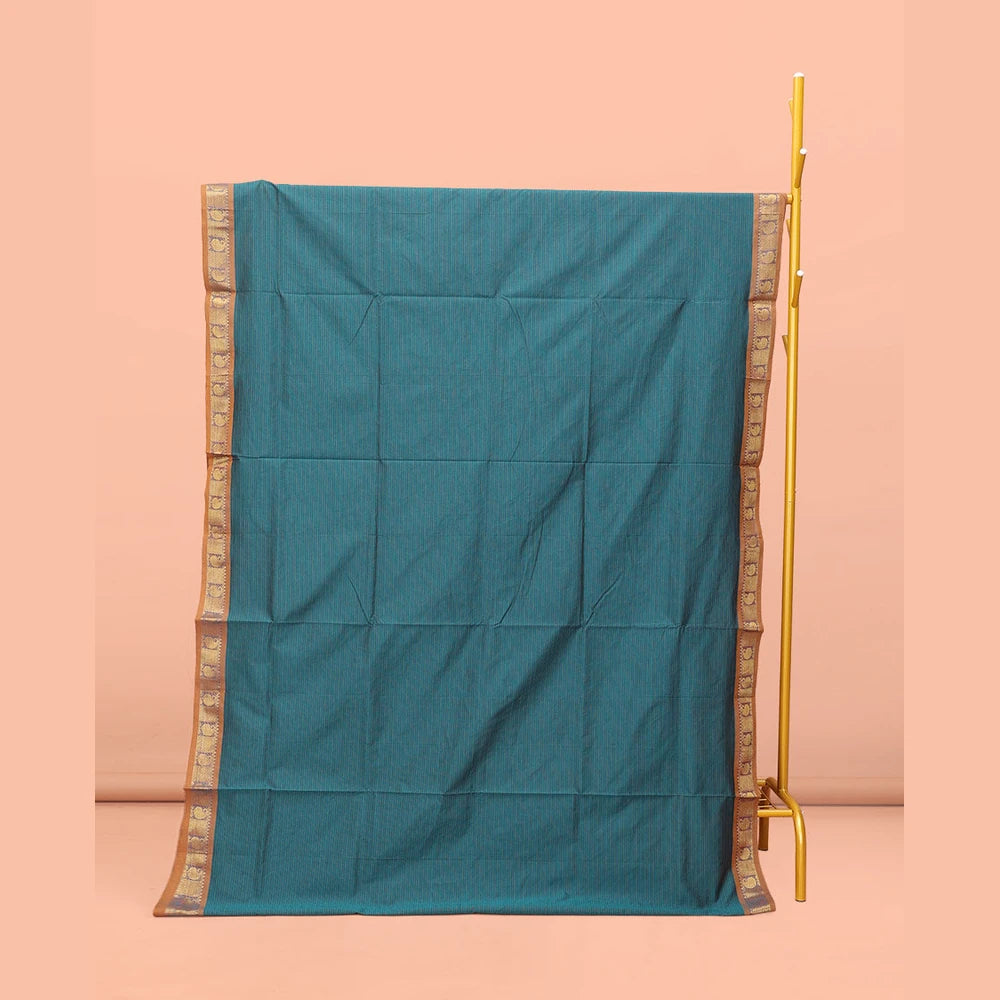 Pothys Blue Striped Poly Cotton Saree