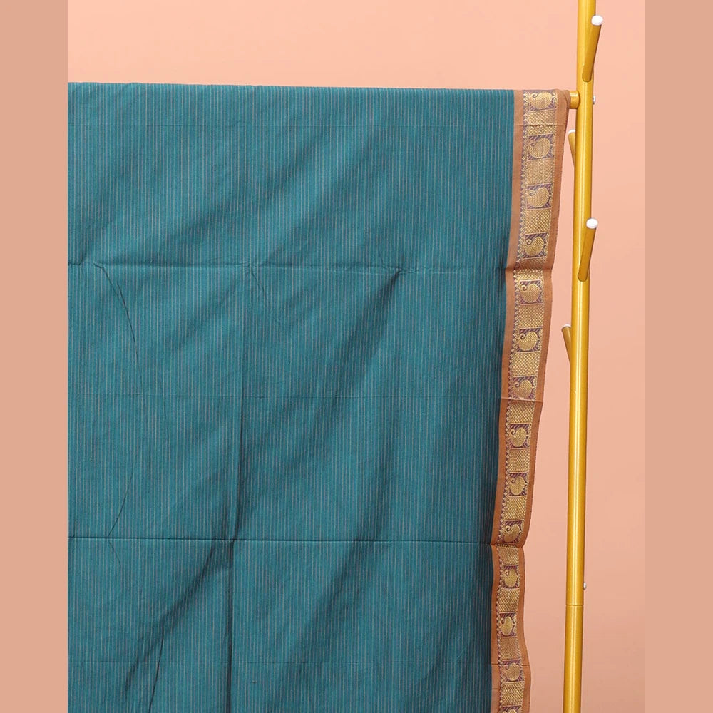 Pothys Blue Striped Poly Cotton Saree