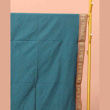 Pothys Blue Striped Poly Cotton Saree