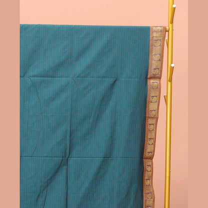 Pothys Blue Striped Poly Cotton Saree