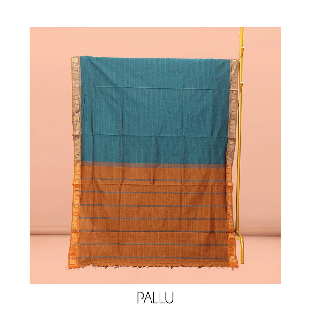 Pothys Blue Striped Poly Cotton Saree