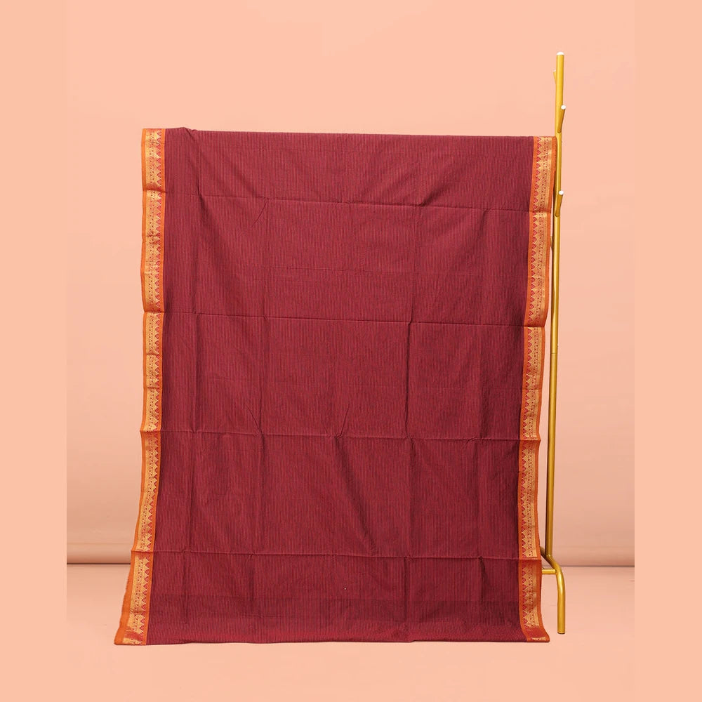Pothys Red Striped Poly Cotton Saree