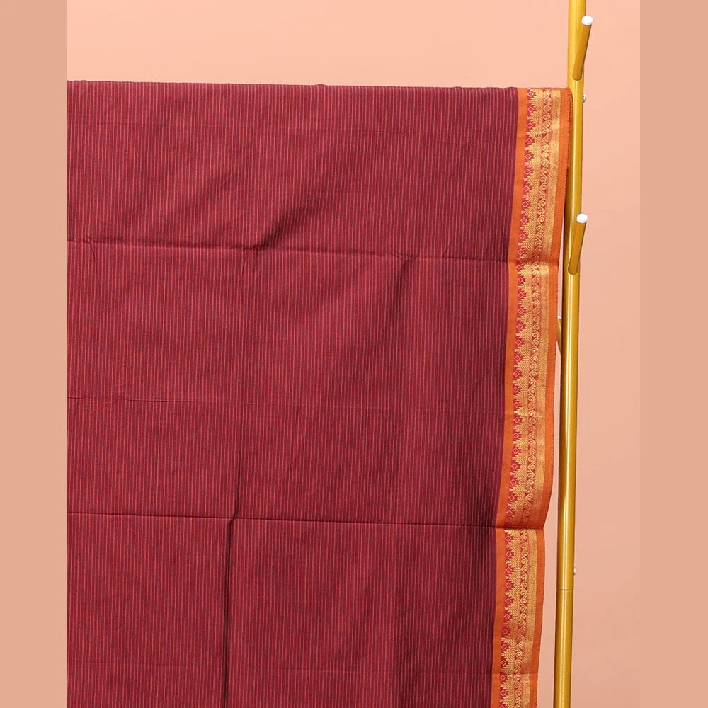 Pothys Red Striped Poly Cotton Saree