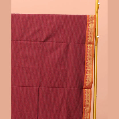 Pothys Red Striped Poly Cotton Saree