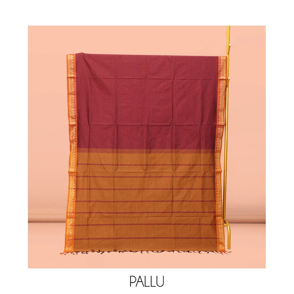 Pothys Red Striped Poly Cotton Saree