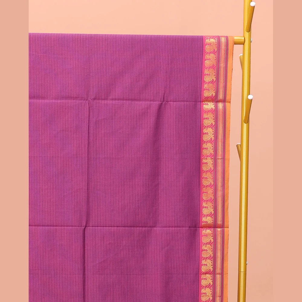 Pothys Pink Striped Poly Cotton Saree