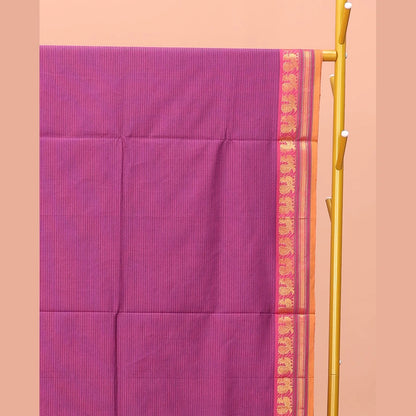 Pothys Pink Striped Poly Cotton Saree