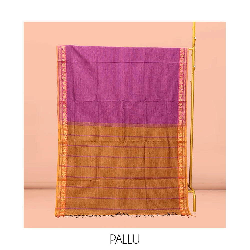 Pothys Pink Striped Poly Cotton Saree