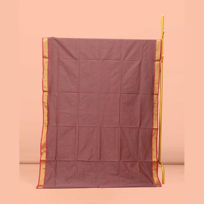 Pothys Brown Micro-Checked Design Poly Cotton Saree