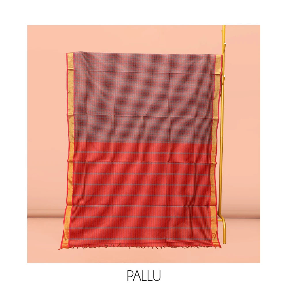 Pothys Brown Micro-Checked Design Poly Cotton Saree